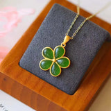 Qingtian Jade Flower Pendant Necklace Chinese Retro Women's Jewelry