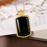 Silver Inlaid Natural Ink Jade Large Pendant Necklace