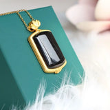 Silver Inlaid Natural Ink Jade Large Pendant Necklace