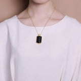 Silver Inlaid Natural Ink Jade Large Pendant Necklace