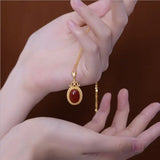 Silver Inlaid Red Oval Pendant Necklace Chinese Palace Charm Women's Jewelry