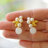 Silver Inlaid Jade Synthetic Pearl Earrings Chinese Retro Women's Jewelry