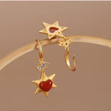 Silver Inlaid Red Chalcedony Earrings Chinese Retro Women Jewelry
