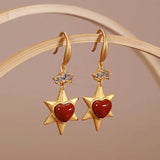 Silver Inlaid Red Chalcedony Earrings Chinese Retro Women Jewelry