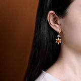 Silver Inlaid Red Chalcedony Earrings Chinese Retro Women Jewelry
