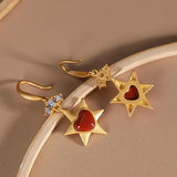 Silver Inlaid Red Chalcedony Earrings Chinese Retro Women Jewelry