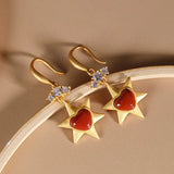 Silver Inlaid Red Chalcedony Earrings Chinese Retro Women Jewelry