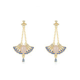 Silver Inlaid Apricot Leaf Crystal Earrings for Women