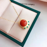 Chinese Cat's Paw Pendant Necklace with Silver Inlay and Hetian Chalcedony