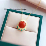 Chinese Cat's Paw Pendant Necklace with Silver Inlay and Hetian Chalcedony
