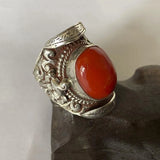 Silver Inlaid Red Tourmaline Ethnic Men's Ring