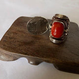 Silver Inlaid Red Tourmaline Ethnic Men's Ring