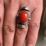 Silver Inlaid Red Tourmaline Ethnic Men's Ring