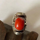 Silver Inlaid Red Tourmaline Ethnic Men's Ring