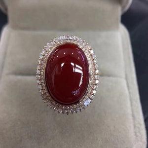 Silver Inlaid Southern Rubellite Wedding Rings for Women Burgundy Adjustable