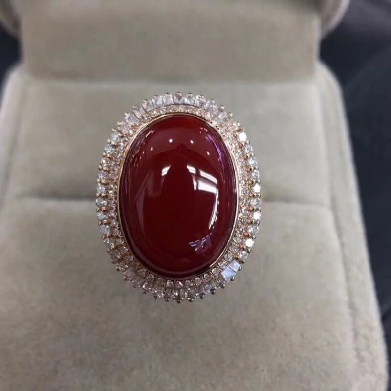 Silver Inlaid Southern Rubellite Wedding Rings for Women Burgundy Adjustable