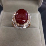Silver Inlaid Southern Rubellite Wedding Rings for Women Burgundy Adjustable