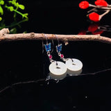 Silver Inlaid Hetian Chalcedony Long Earrings Butterfly Vintage Style Jewelry