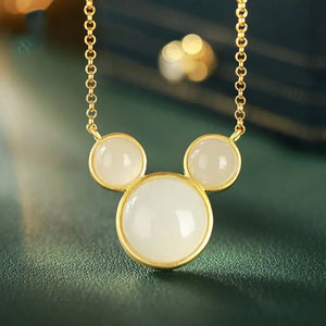 Silver Hetian Chalcedony Animal Pendant Necklace, Zodiac Fairy Jewelry