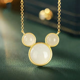 Silver Hetian Chalcedony Animal Pendant Necklace, Zodiac Fairy Jewelry