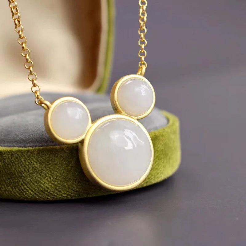Silver Inlaid Chalcedony Animal Pendant Necklace Lovely Zodiac Fairy Jewelry