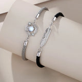 Moonstone Feather Pendant Bracelet Set