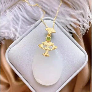 Silver Hetian Jade Necklace Chinese Retro Charm Women's Jewelry