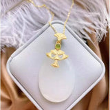 Silver Hetian Jade Necklace Chinese Retro Charm Women's Jewelry