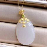 Silver Natural Hetian Jade Pendant Necklace Chinese Retro Charm Unique Craft