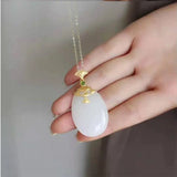 Silver Hetian Jade Pendant Necklace Chinese Retro Charm Women's Jewelry