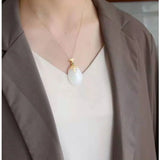 Silver Hetian Jade Pendant Necklace Chinese Retro Charm Women's Jewelry