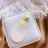 Silver Natural Hetian Jade Pendant Necklace Chinese Retro Charm Unique Craft