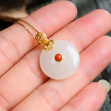 Silver & Baitian Jade Round Pendant Chinese Women's Jewelry