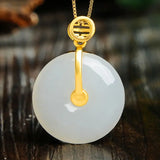 Silver & Baitian Jade Round Pendant Chinese Women's Jewelry