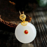 Silver & Baitian Jade Round Pendant Chinese Women's Jewelry