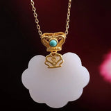 Chinese Retro Cloud Pendant Necklace Silver Natural Women's Jewelry