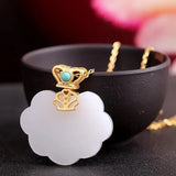 Chinese Retro Cloud Pendant Necklace Silver Natural Women's Jewelry