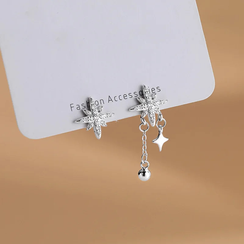 Silver Zircon Star Tassel Earrings SE1658