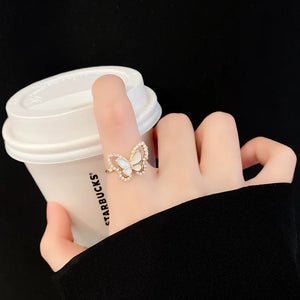Diamond Butterfly Mother-of-Pearl Open Ring - Party Jewelry