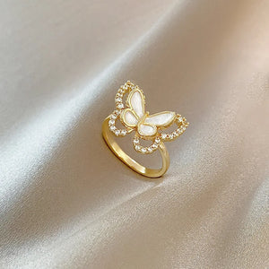Diamond Butterfly Mother-of-Pearl Open Ring - Party Jewelry