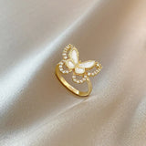 Diamond Butterfly Mother-of-Pearl Open Ring - Party Jewelry