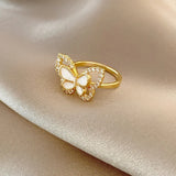 Diamond Butterfly Mother-of-Pearl Open Ring - Party Jewelry