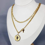 Vintage Head Coin Pendant Necklace for Women