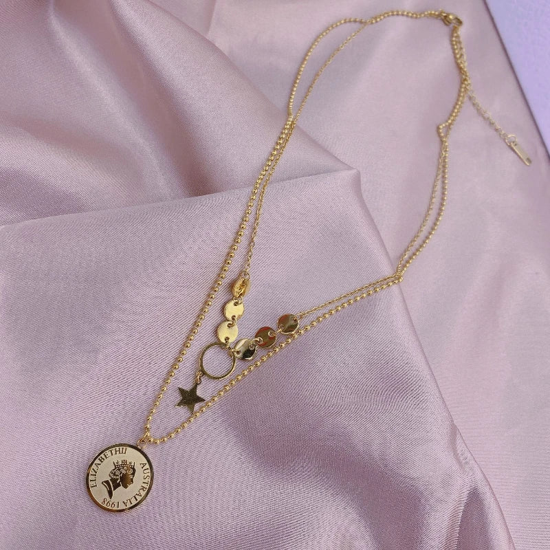 Titanium Steel Pendant Double Layer Necklace Retro Clavicle Chain