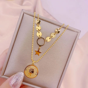 Titanium Steel Pendant Double Layer Necklace Retro Clavicle Chain