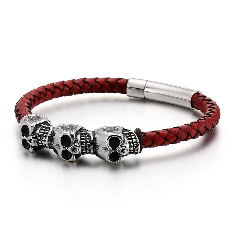 Skull Jewelry Titanium Steel Punk Rock Leather Bracelet