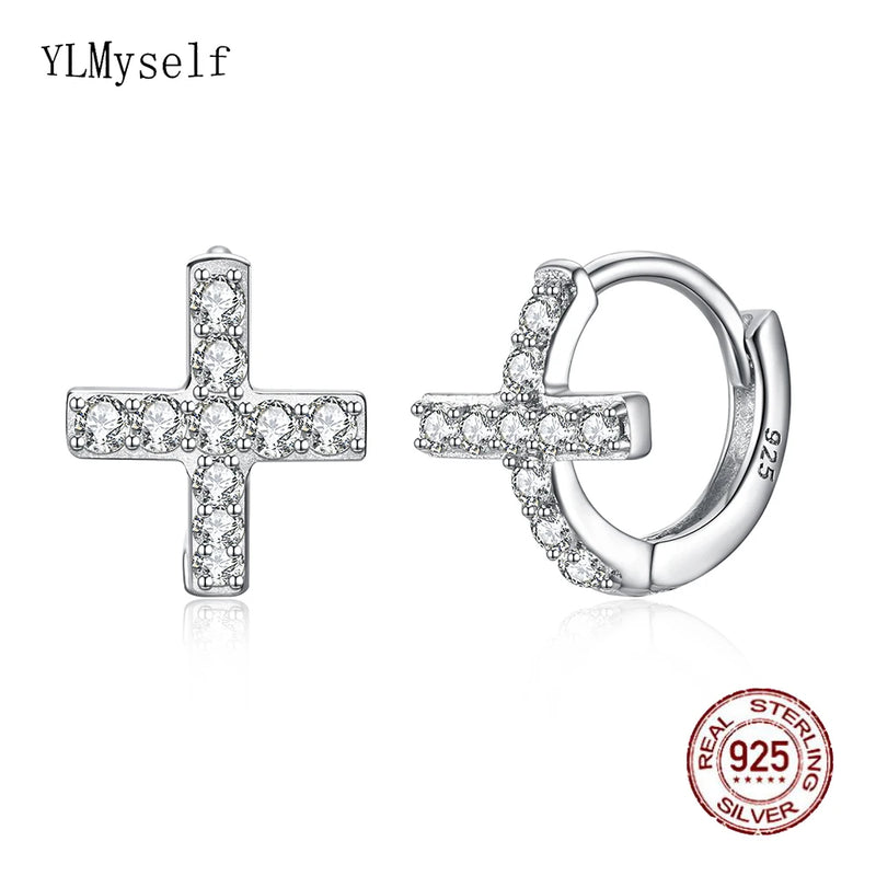 925 Silver Micro Pave CZ Cross Earrings