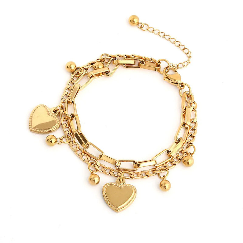 Heart-shaped Charm Bracelet for Women, Stainless Steel, Party Wedding Jewelry