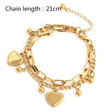Heart-shaped Charm Bracelet for Women, Stainless Steel, Party Wedding Jewelry