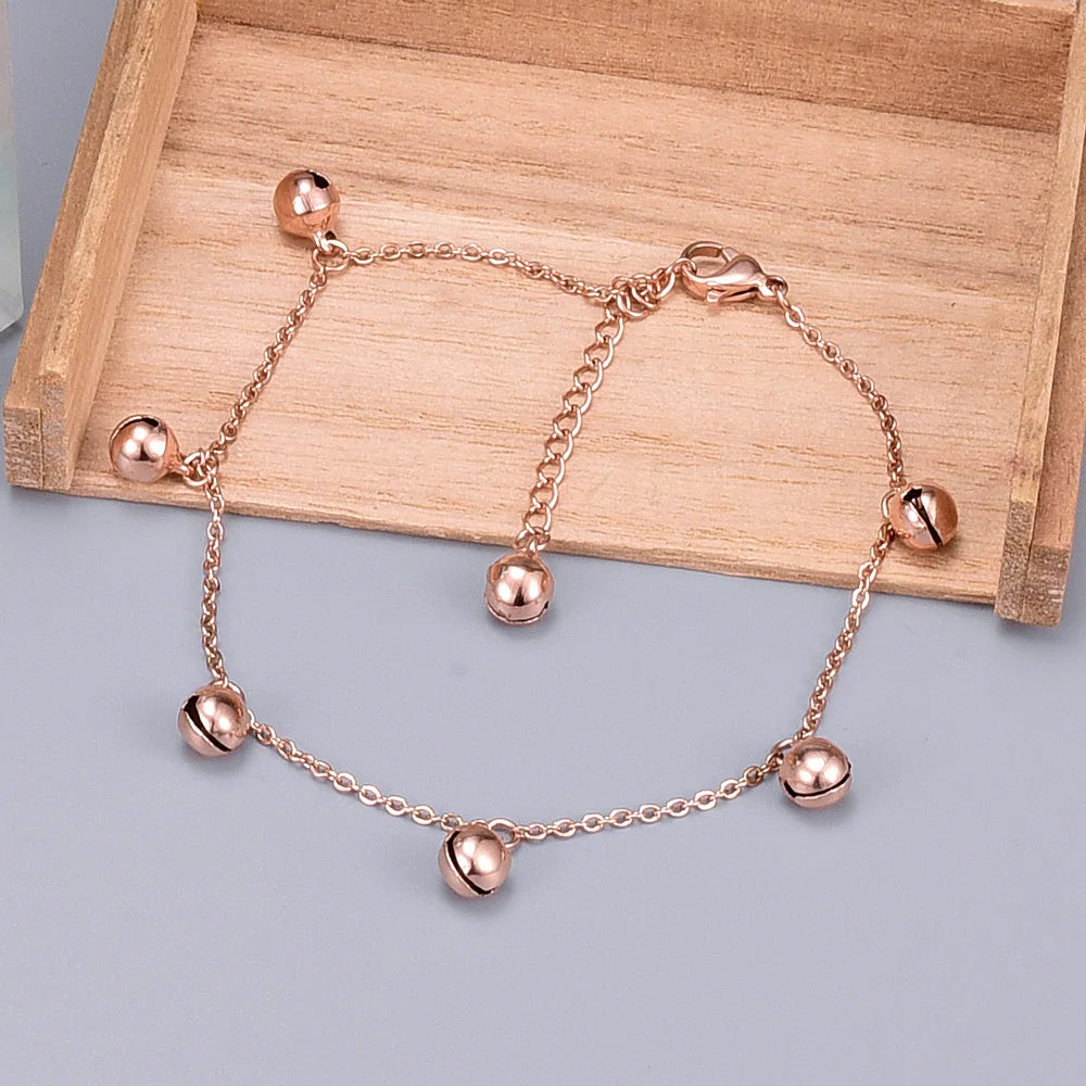 Stainless Steel Rose Bells Ankle Bracelet for Women